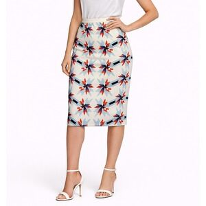 Tanya Taylor Graphic Pencil Skirt Polyamide Stretch Midi Ivory Multi 2